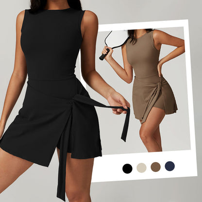 🔥Summer Hot Sale 50% OFF💕Women's Solid Knot Wrap Sports Tank Romper🏃‍♀️Casual Sportswear