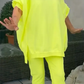 Round neckline slit Fluorescent colour leisure suit for women