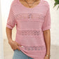 🎉🛍️Hot Sale 49% OFF💋Women's Round Neck Hollow Knit Crochet Short Sleeve Sweater