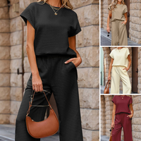 Women's Casual Pullover Tops & Wide Leg Pants 2 PCS Set