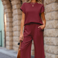 Women's Casual Pullover Tops & Wide Leg Pants 2 PCS Set