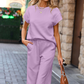 Women's Casual Pullover Tops & Wide Leg Pants 2 PCS Set