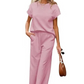 Women's Casual Pullover Tops & Wide Leg Pants 2 PCS Set