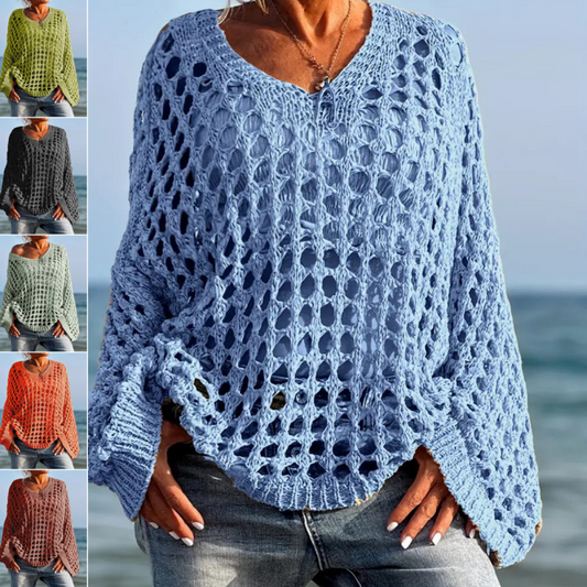 🌸New Arrival🌸Women’s Casual Solid Color Crochet Knit Top