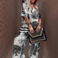 ⏳Time-limited Special⏰Women's Casual Printed V-Neck Top and Long Pants Set