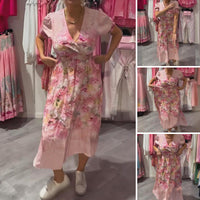 🔥Best Selling🔥Women's Elegant Floral Print V-Neck Long Dress