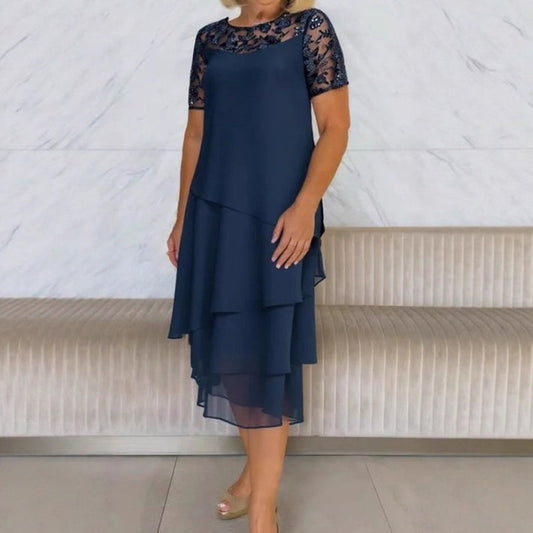 Women's Layered Mesh A-Line Midi Dress