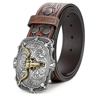 Men's Retro Bull Head Embossed Leather Belt