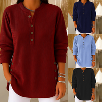 Women's Button-Up Corduroy Henley Tops
