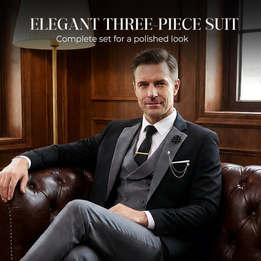 💎50% OFF 💎 Modern Contrast Color Wedding Suit – 3-Piece Slim-Fit Set in Bold Black & Light Blue (8 Colors!) 👔✨