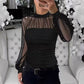 Faux Pearl Embellished Sheer Mesh Top with Lantern Sleeve