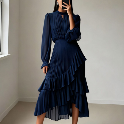 Women's Keyhole Neckline Ruffled Midi Dress