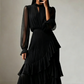 Women's Keyhole Neckline Ruffled Midi Dress