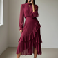Women's Keyhole Neckline Ruffled Midi Dress