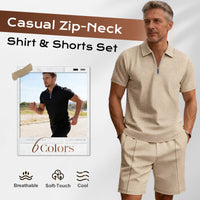 📢📢40% OFF !! ⏰Summer Casual Zip-Neck Shirt & Shorts Set