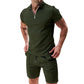 📢📢40% OFF !! ⏰Summer Casual Zip-Neck Shirt & Shorts Set