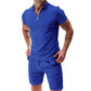 📢📢40% OFF !! ⏰Summer Casual Zip-Neck Shirt & Shorts Set