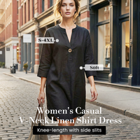 🎁Free Gift With Purchase 🎁 Women's Casual V-Neck Linen Shirt Dress
