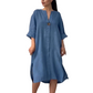 🎁Free Gift With Purchase 🎁 Women's Casual V-Neck Linen Shirt Dress