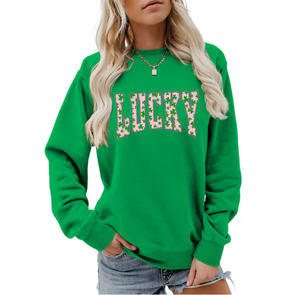 🍀St. Patrick’s Day Essential! Women's Lucky Shamrock Graphic Sweatshirt 🎁Free Gift With Purchase 🎁