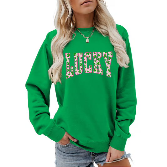 🍀St. Patrick’s Day Essential! Women's Lucky Shamrock Graphic Sweatshirt 🎁Free Gift With Purchase 🎁