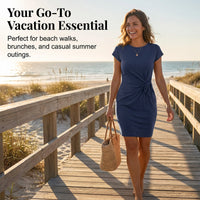 🎁Free Gift With Purchase 🎁 Casual Crew Neck Ruched Bodycon Mini Dress