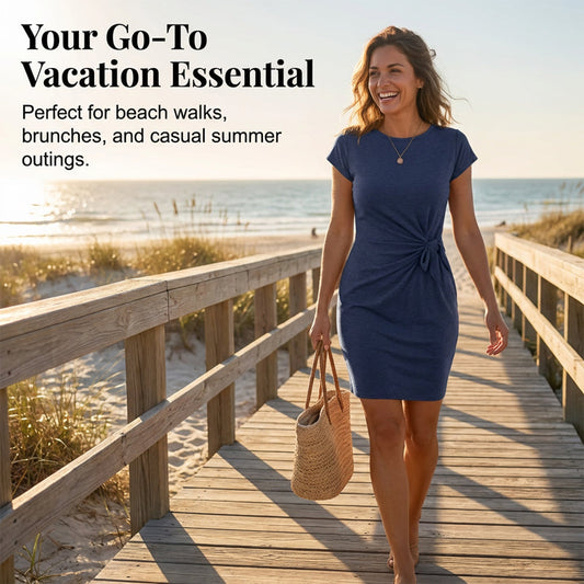 🎁Free Gift With Purchase 🎁 Casual Crew Neck Ruched Bodycon Mini Dress