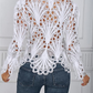 Elegant Hollow-Out Lace Blouse with Bell Sleeves