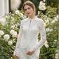 Elegant Hollow-Out Lace Blouse with Bell Sleeves