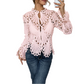 Elegant Hollow-Out Lace Blouse with Bell Sleeves