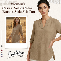 🔥 Hot Sale  🔥Casual Solid Color Button Side Slit Top