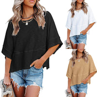 💥Last Week Special Sale 40% OFF👚Women's Solid Color Splicing Loose Five Points Flare Sleeve T-Shirt