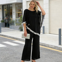 🎁Free Gift 🎁 Elegant Sequin Trim Poncho Top & Wide-Leg Pants Set