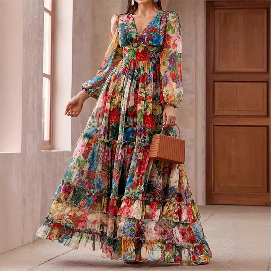 🎁New arrival Free Shipping💥Romantic V-Neck Lantern Sleeve Floral Dress👗