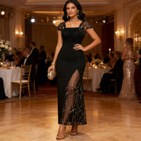 Women's Sequin Patchwork Slit Maxi Dress