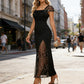 Women's Sequin Patchwork Slit Maxi Dress