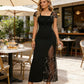 Women's Sequin Patchwork Slit Maxi Dress