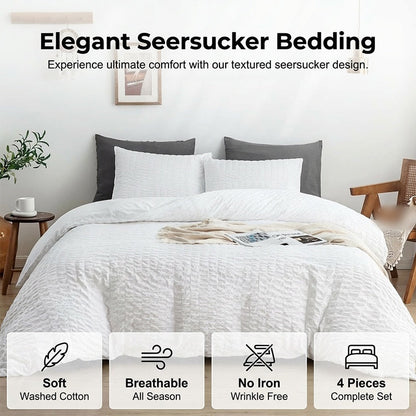 ⚡Free Shipping⚡ 4-Piece Textured Seersucker Bedding Set