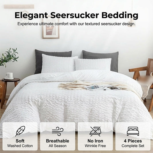 ⚡Free Shipping⚡ 4-Piece Textured Seersucker Bedding Set