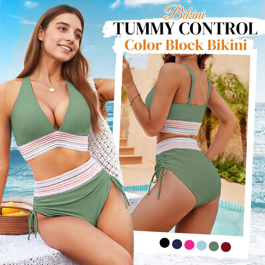 🔥Summer Sale 49% OFF💥👙High Waisted Tummy Control Color Block Bikini Sets