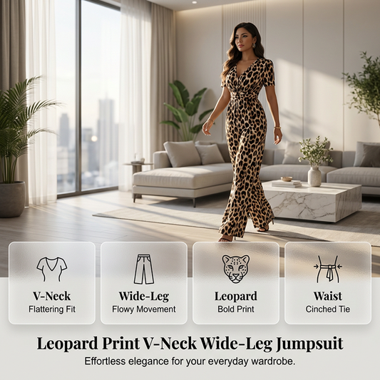 🎁New arrival 50% OFF💥Leopard Print V-Neck Wide-Leg Jumpsuit