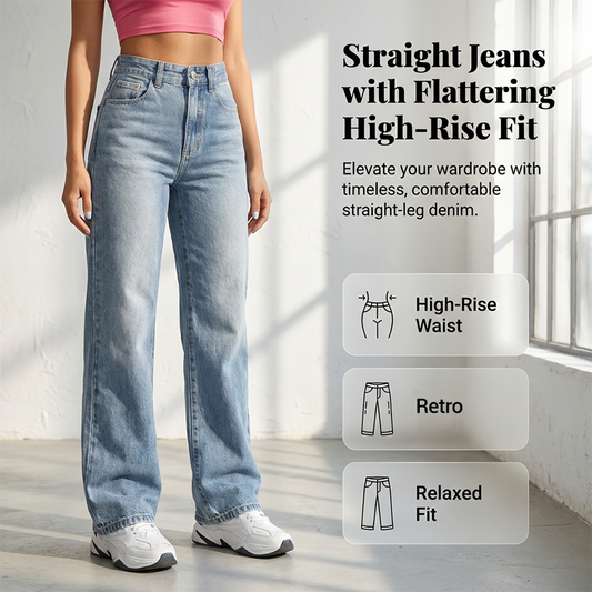 👖 49% OFF NOW! 🔥 Women's High-Waisted Straight Leg Denim Jeans – Flattering Fit, Comfortable Stretch & Versatile Everyday Style ✨
