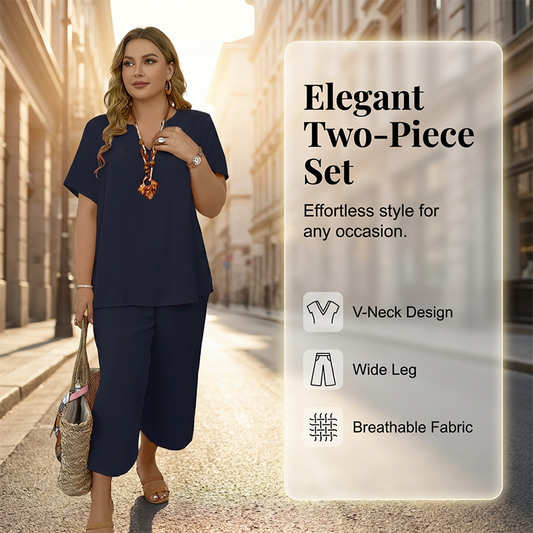 🎁New arrival 40% OFF💥 Women's Casual Short Sleeve Top & Wide Leg Pants Set