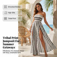 🎁New arrival 50% OFF💥 Geometric Print Smocked Bodice Jumpsuit