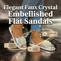 🎁New arrival 50% OFF💥 Faux Pearl & Crystal Embellished Flat Sandals