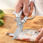 Multi-functional kitchen scissors 🍗 One blade, multiple uses: fish scaler + walnut cracker + bottle opener. Serrated edges for a non-slip grip. Features a safety lock to prevent cuts. ✂️