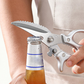 Multi-functional kitchen scissors 🍗 One blade, multiple uses: fish scaler + walnut cracker + bottle opener. Serrated edges for a non-slip grip. Features a safety lock to prevent cuts. ✂️