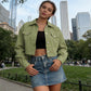 🎁New arrival 50% OFF💥 Women's Solid Cropped Button-Down Jacket
