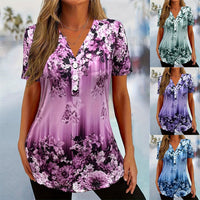 🎁New arrival 50% OFF💥Women's Elegant Floral Printed Short Sleeve Top