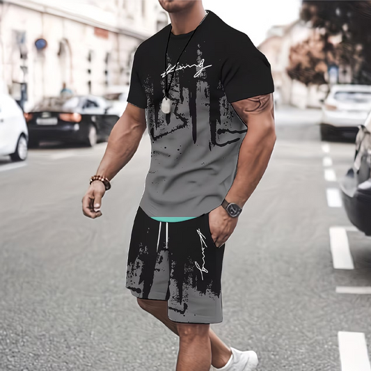 🎁New arrival 50% OFF💥 Men's Graphic Print T-Shirt and Shorts Set— Free Shipping For Two Pieces